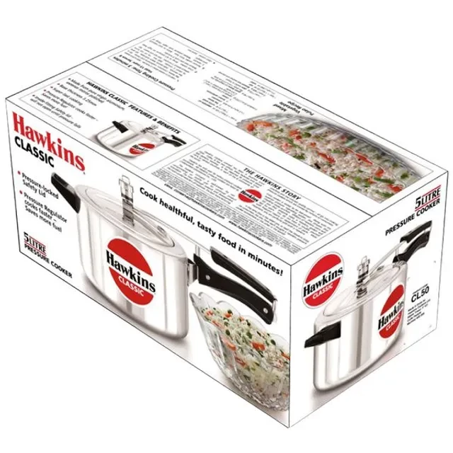 Hawkins Classic Aluminium Inner Lid Pressure Cooker - Bakelite Handle, Silver, CL50, 5 l-2.webp